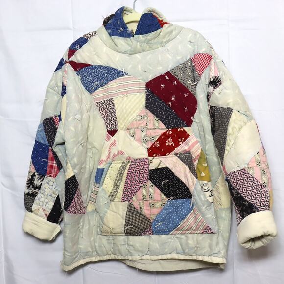 Handmade Jackets & Blazers - Handmade Upcycled Quilt Jacket Heavy Patchwork Hooded Size XL